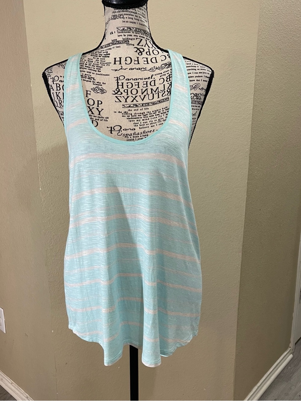 Anthropologie Pale Blue & White Striped Scoop Neck Tank
